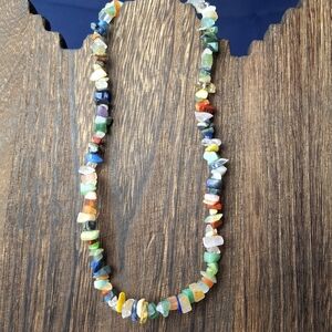 Vintage Semi Precious Gemstone Necklace Polished Gemstone Chips 17"